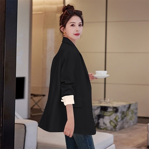 阔版宽松西装外套女2025春秋新款韩版设计感袖口撞色休闲西服上衣图片