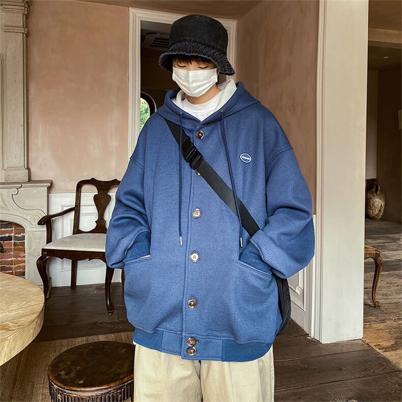 日系复古华夫格外套男生春季潮牌开衫连帽卫衣-JK23102-P65控88，男装卫衣，星座605(原A050)