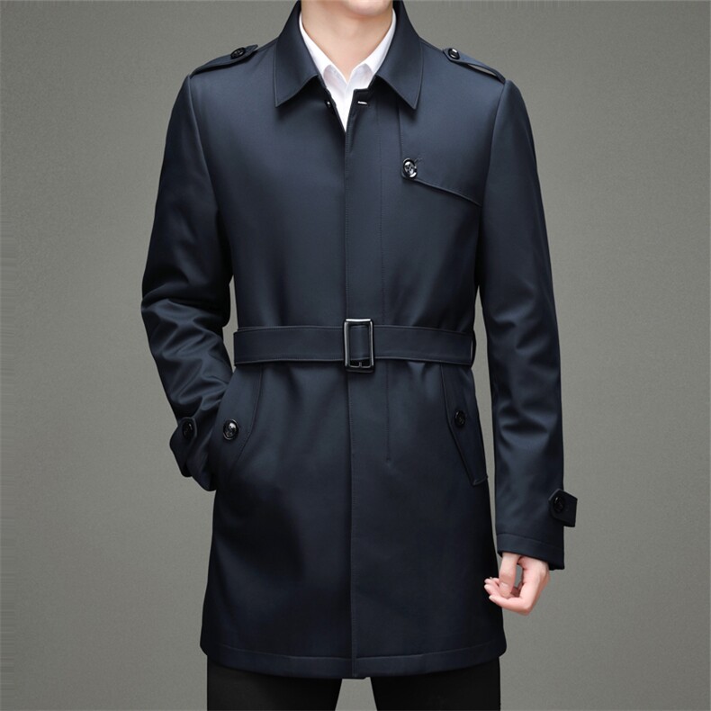 2023冬季新款男士翻领中长款风衣中年男装休闲可脱卸羽绒内胆外套，男装风衣，电商B212（原钱塘6029）