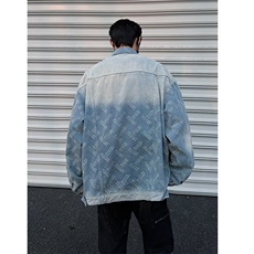 复古水洗渐变提花翻领设计感小众户外牛仔外套工装夹克衫3572/P80，男装工装外套，星座506