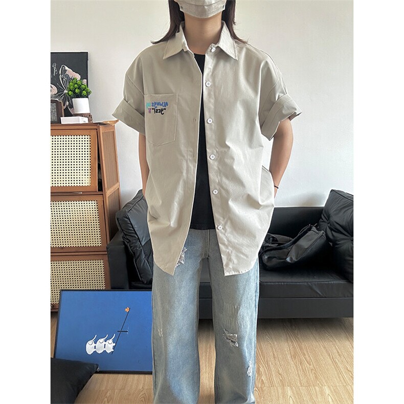 2025夏季新款港风衬衫刺绣宽松短袖少年感衬衣CS310-P30,男装T恤,星座301C-5