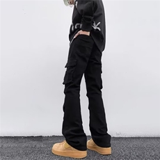 美式vibe风黑色男女潮牌ins高街多口袋工装牛仔裤S824P42，男装牛仔裤，星座1112-1