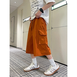 M-8XL工装七分裤阔腿裤大码冰丝短裤八分裤子机能马裤DK1302/P48图片