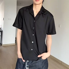 短袖黑色美式轻奢气质感衬衫男装2025年新款夏季高级感百搭衬衣潮，男装T恤，星座506A