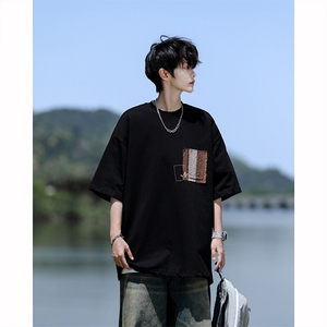 8XL-M 高品质纯棉美式复古宽松简约百搭学院风短袖T恤上衣男DX343图片