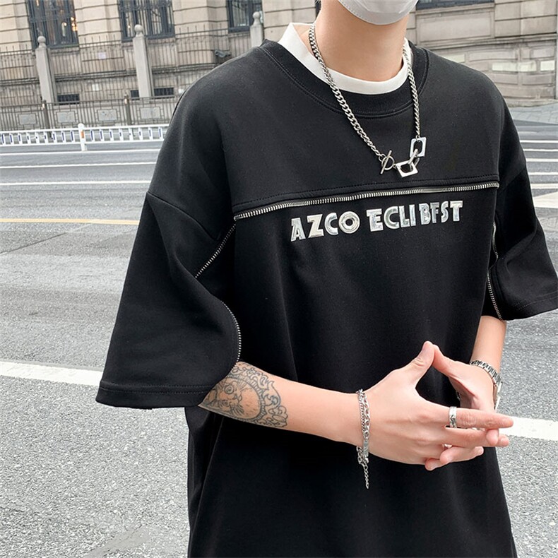 高级设计感痞帅金属拉链短袖T恤，XZ1005-1-TTH008-批价4059,男装T恤,星座1005-1