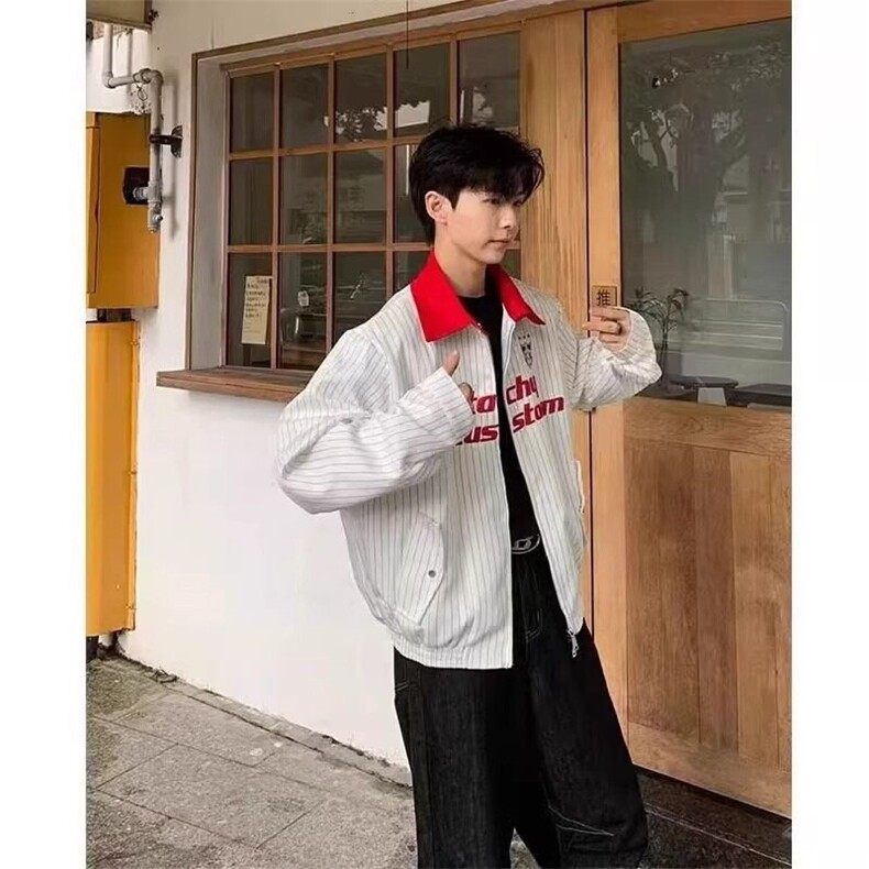 撞色翻领条纹夹克男女cleanfit高街宽松飞行服外套潮JK8566，男装夹克，星座1116A（原606A-3）
