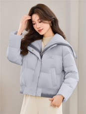 现货2025冬季新款休闲时尚无帽渐变针织领女士加厚加棉保暖棉服，女装棉衣/棉服，木子恋