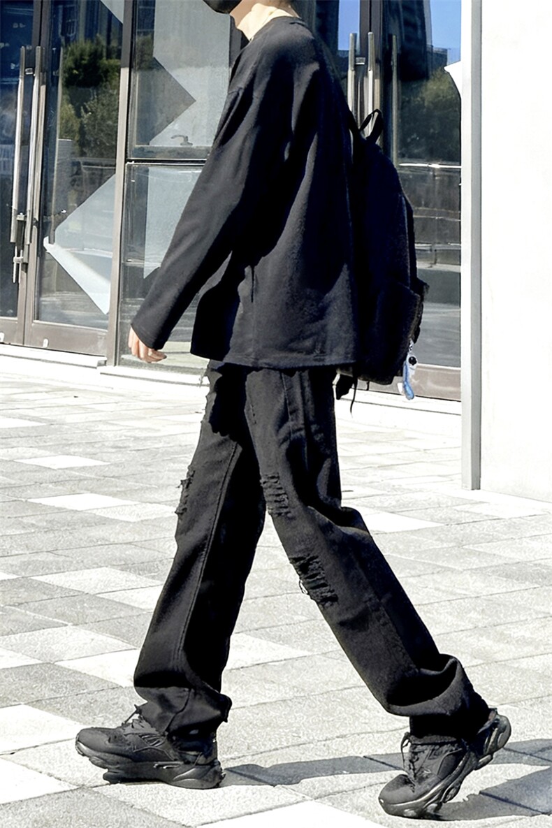 秋季假破洞痞帅牛仔裤毛边美式高街男休闲裤1412-2/087/P58,男装牛仔裤,星座1412-2