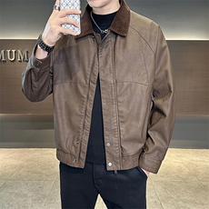 B353PY3512P140咖啡秋季新款男士巴恩风皮夹克韩版潮流百搭外套，男装夹克，电商B353