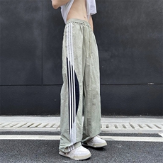 侧边条纹运动裤男女夏季ins潮牌休闲束脚宽松百搭直筒裤B2200-p40，男装休闲裤，星座1008