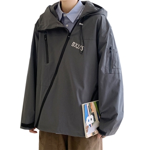 港风领口抽绳连帽冲锋衣男秋季大码百搭夹克A090-JK915 p105限119图片