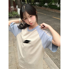 抖音得物品质二开240克宽松纯棉美式潮牌插肩三杠织带短袖T恤，男装T恤，电商A486-1