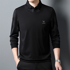 YZ-D822男式2023秋季新款长袖T恤男韩版假两件休闲男装体恤P63，男装T恤，电商B360