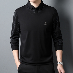 YZ-D822男式2023秋季新款长袖T恤男韩版假两件休闲男装体恤P63图片