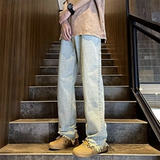 欧美高街牛仔裤男夏季新款ins潮牌黄泥染牛仔裤NA09P45，男装牛仔裤，星座1116-2