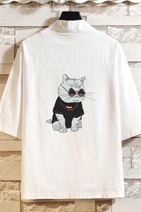 HF59044-P40风汉服男开衫外套七分袖道袍 砖墙挂拍图片