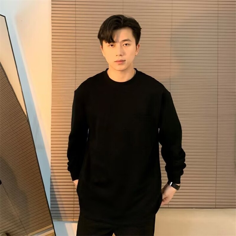 极简百搭轻薄休闲长袖卫衣男士潮牌宽松日系复古男上衣口袋WYT100,男装卫衣,星座516A