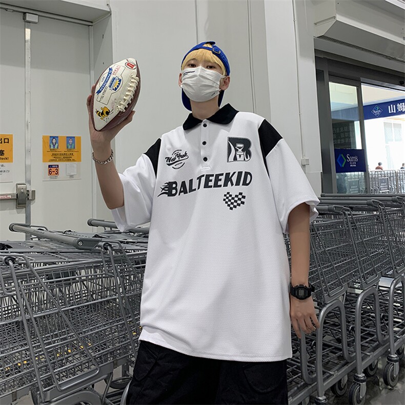 年夏季新款港风美式字母刺绣潮流百搭POLO领短袖T恤ins ZX436-P28图片
