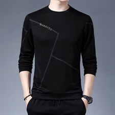 2023新款春秋季圆领卫衣男士宽松纯色套头打底衫长袖t恤中年上衣，男装卫衣，电商B212（原钱塘6029）