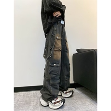 多口袋复古阔腿牛仔裤男重工美式街头嘻哈工装直筒裤子NB15，男装牛仔裤，星座1116A-1（原606A）
