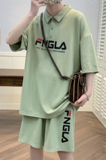 夏装潮简约百搭半袖套装2023字母印花Polo衫男女6623-P70控价98，男装Polo衫，电商A441-1