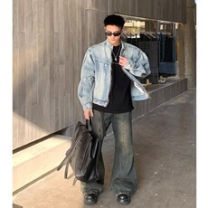 春秋牛仔外套男圆领休闲潮牌水洗痞帅日系复古青少年夹克，男装工装外套，星座1210-1