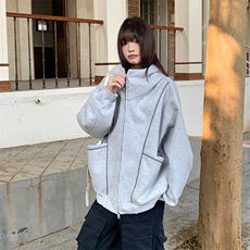 抖音得物高品质秋冬美式高街重磅结构辑明线纹理连帽卫衣外套W111，男装卫衣，电商A486