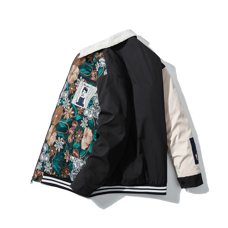 1白底刺绣拼接设计翻领羊羔毛大码M-5XL棉衣外套男8723P110控148，男装棉衣，星座226-2