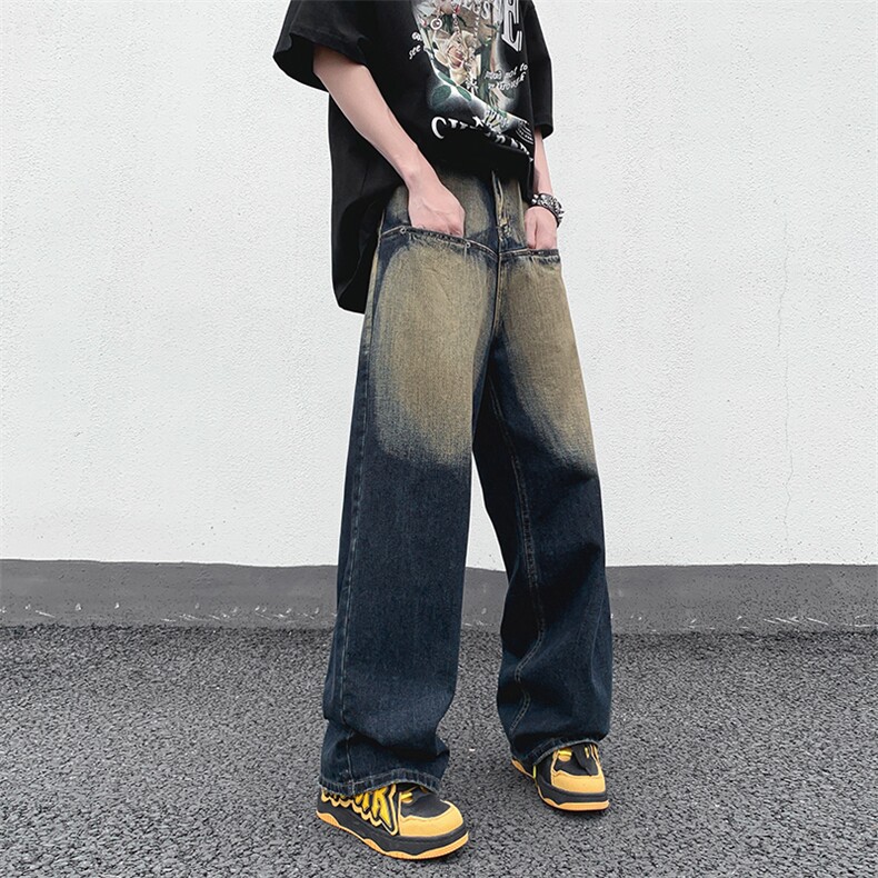 复古直筒牛仔裤男款街头vibe潮牌美式宽松痞帅水洗做旧阔腿长裤子,男装牛仔裤,星座1210-1