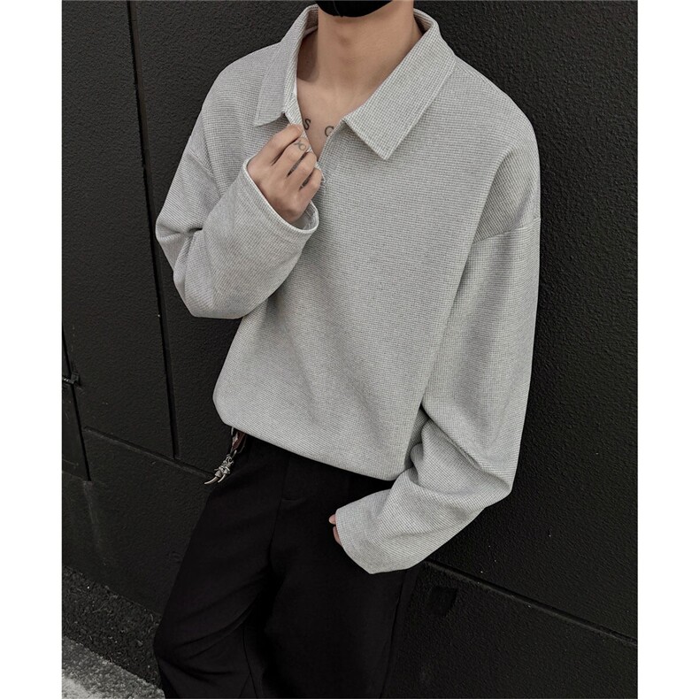 2025年春季新款美式翻领T恤宽松港风大码上衣外套男108-P35,男装T恤,电商C213(原B265)