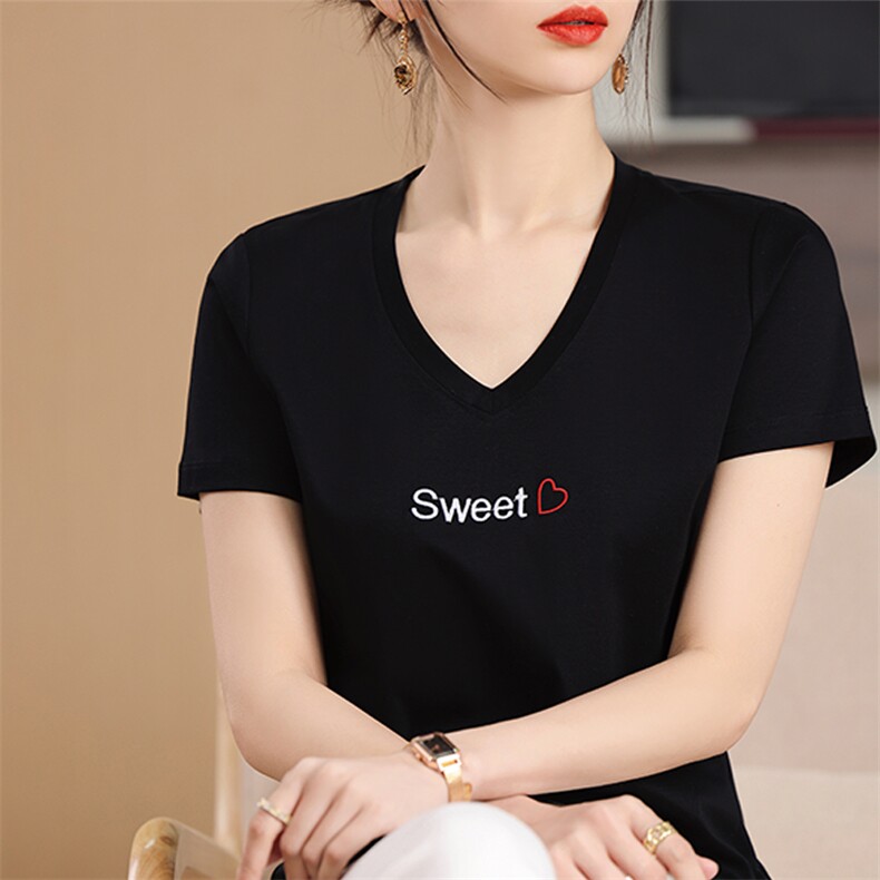 刺绣SWEET工艺小众个性舒适棉T,女装T恤,元素羊绒