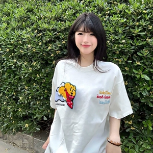 万针全刺绣工艺抖音得物高品质260克重磅纯棉双纱美式高街短袖T恤图片