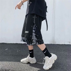 潮流夏季腰果花拼接假两件排扣运动中裤休闲短裤五分卫裤DJ21-p28，男装休闲裤，星座1008-1