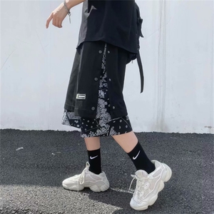 潮流夏季腰果花拼接假两件排扣运动中裤休闲短裤五分卫裤DJ21-p28图片