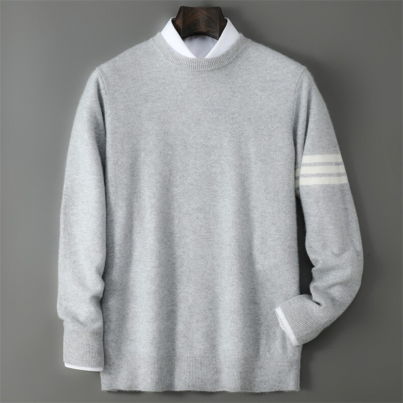2025年秋季长袖圆领套头单袖拼色时尚百搭，男装羊毛衫，千国羊绒
