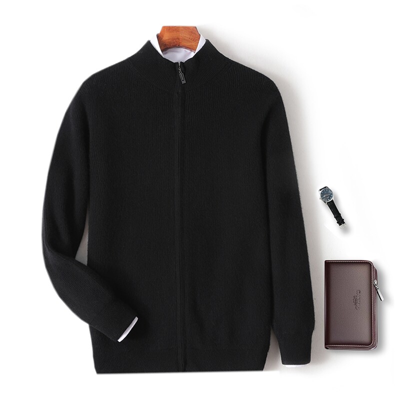 秋冬新款男士羊毛衫加厚保暖开衫时尚百搭休闲外套，男装羊毛衫，牧圣羊绒