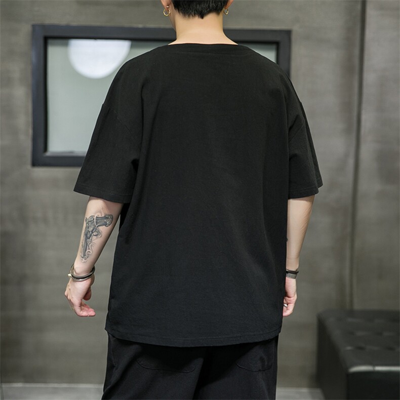 2024夏季新款风黑洞大码盘扣短袖T恤M-5XHT21243-特P25,男装T恤,电商A022