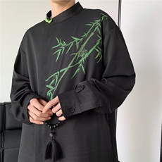 2026年风复古油画翠竹印花绸缎长袖衬衫男女同款潮CS4536-p38，男装衬衫，星座601-2