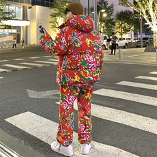 TZ206男士休闲东北大花连帽棉衣加绒裤套装风民族潮男女装，男装民族服装，星座115A(原星座507）