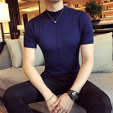 M01/p45针织衫毛衣男春夏男士半高领纯色修身内搭打底衫线衣，男装针织衫/毛衣，电商D303