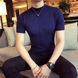 M01/p45 针织衫毛衣男 春夏男士半高领纯色修身内搭打底衫线衣图片