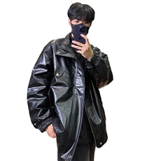 主推美式复古机车皮夹克秋冬加绒pu皮宽松外套A436-W110-P95，男装夹克，电商A436