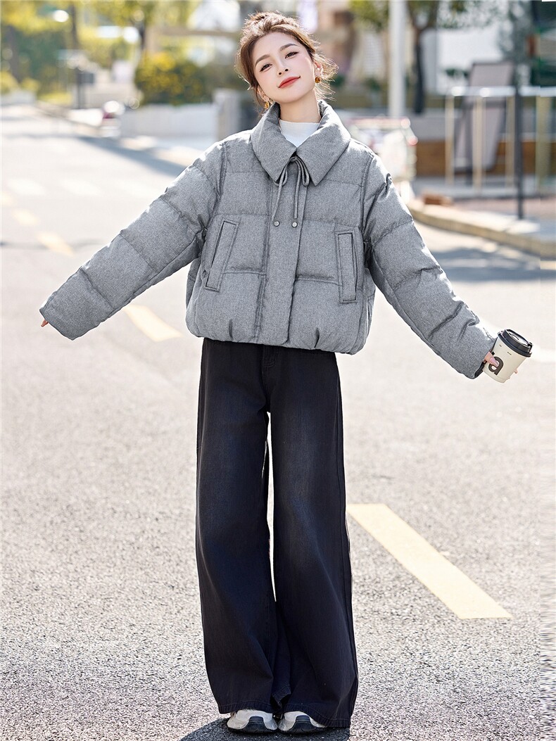 2025冬装新款简约时尚休闲翻领羽绒服,女装羽绒服,美沁
