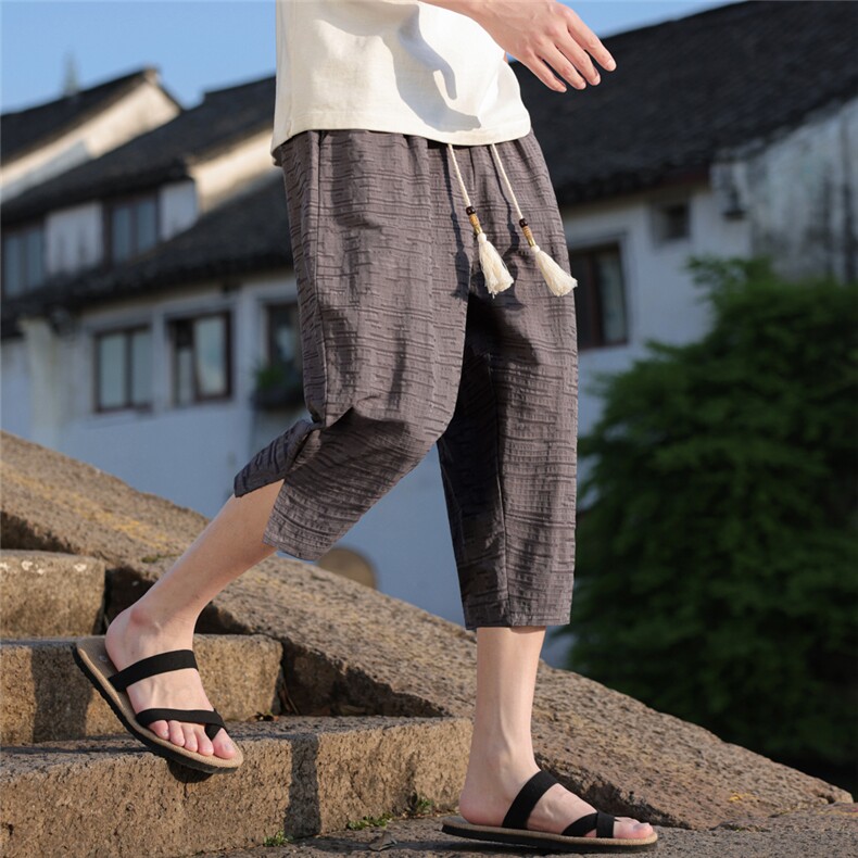 夏季风男装七分库棉麻男士休闲裤中裤古风A266-1-KZ882-P56图片