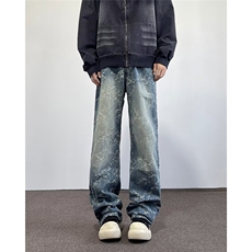 高街牛仔裤男士韩版潮流直筒刺绣2024冬季新款ins长裤RK2322-P45，男装牛仔裤，星座412-3