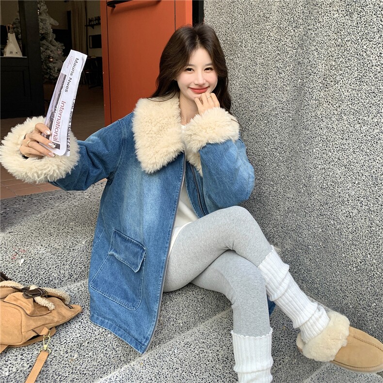 牛仔风毛毛领羽绒服女2025冬季加厚保暖白鸭绒外套小个子休闲宽松,女装羽绒服,维壹