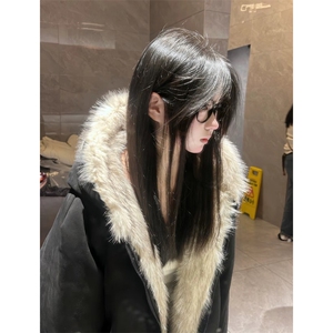 现货重磅硬挺boxy羽绒棉衣座山雕猫耳大毛毛领麂皮棉服冬外套图片