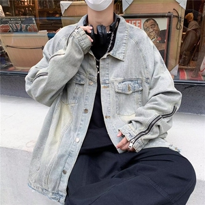 309-P60 新款美式复古水洗工装牛仔外套男春秋季新款高街痞帅图片