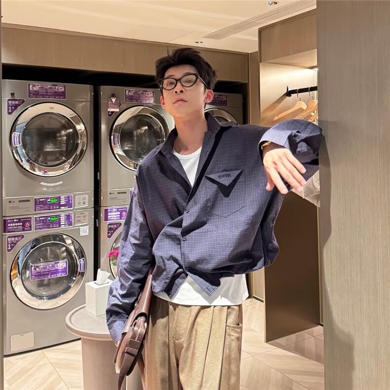 现货DH94-批50复古宽松条纹长袖衬衫男女百搭高级感衬衣,男装衬衫,星座603-2